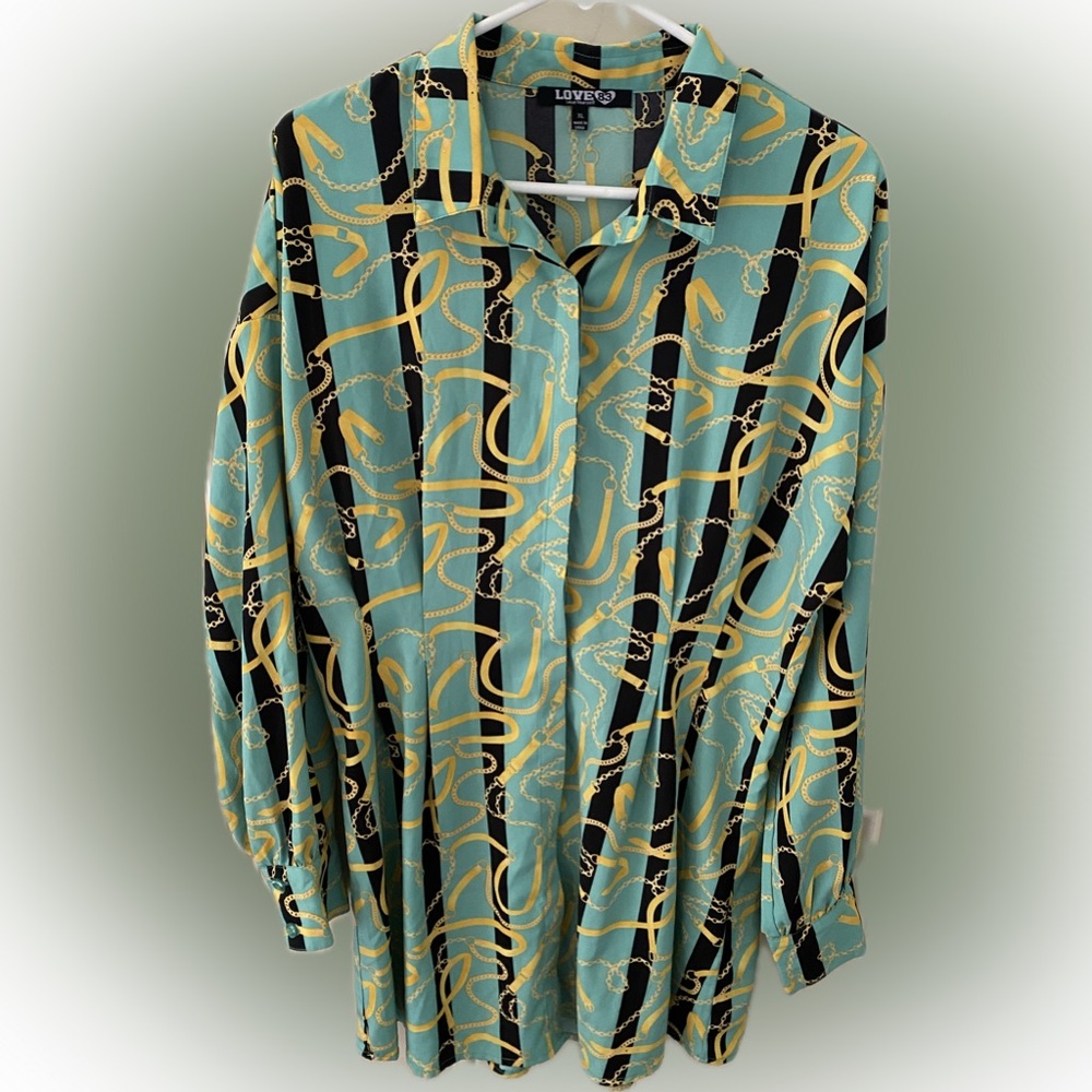 Love 83 Women's Blouse with Black and Gold Chain Pattern